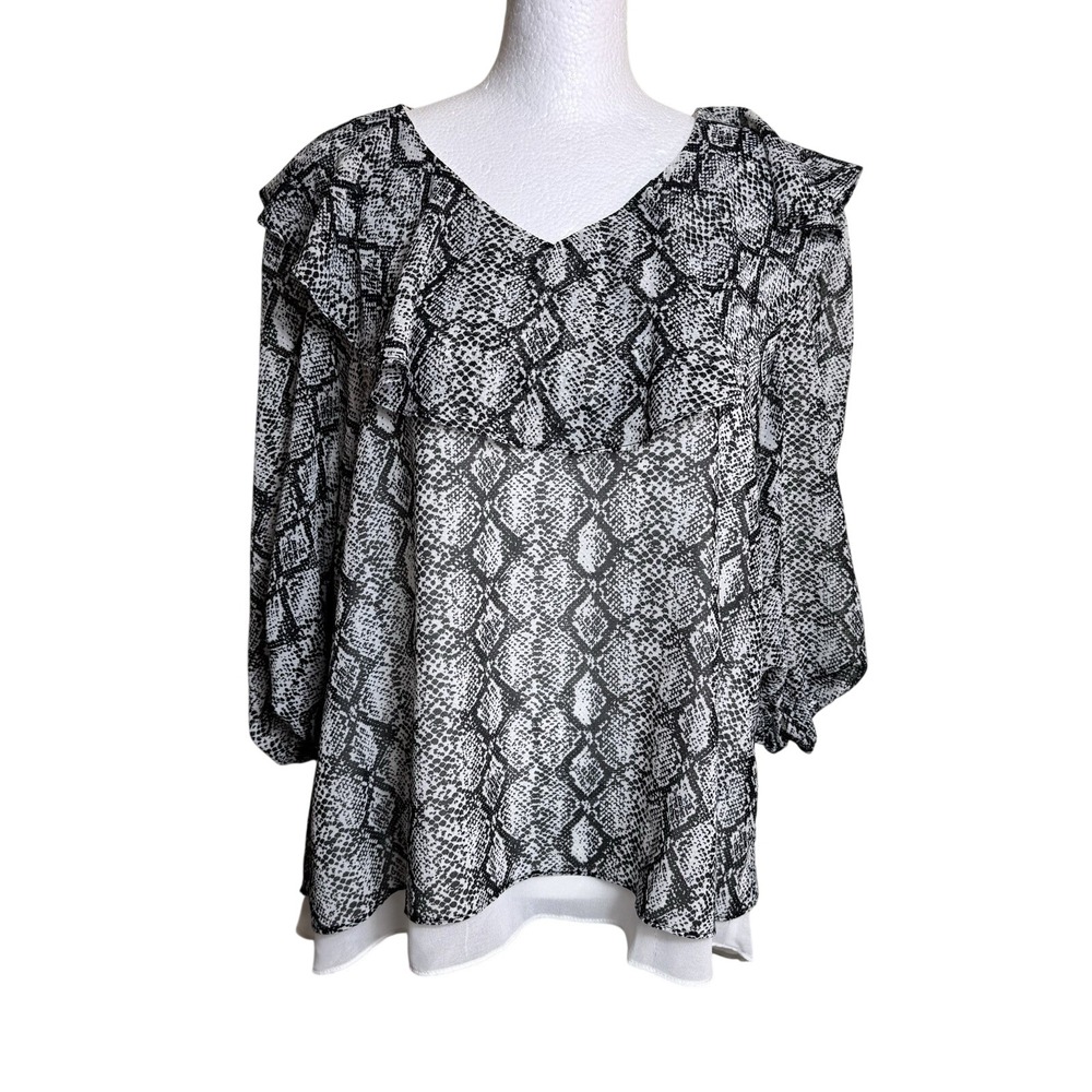 Antthony Python Skin Pattern Shirt Extra Small Gray‎ Black Layered Sheer Lined